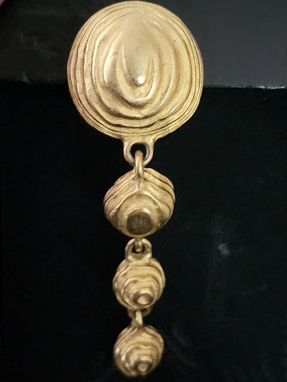 Signed Givenchy Brutalist Runway Long Dangle Drop Gold Tone Textured Earrings